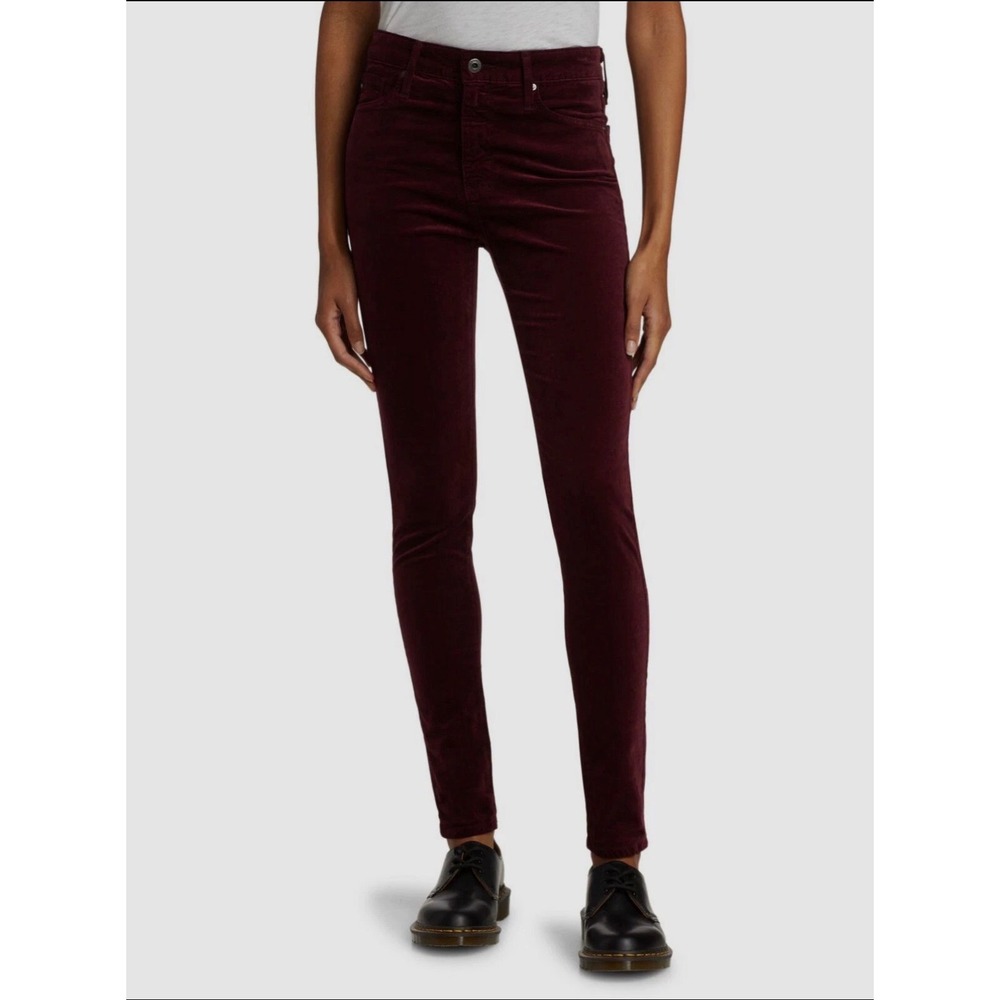 NWT AG Adriano Goldschmied The Farrah Skinny Burgundy Velvet Jeans Size 26R $215